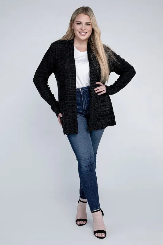 AMBIANCE APPAREL Plus Solid Open Front Cardigan