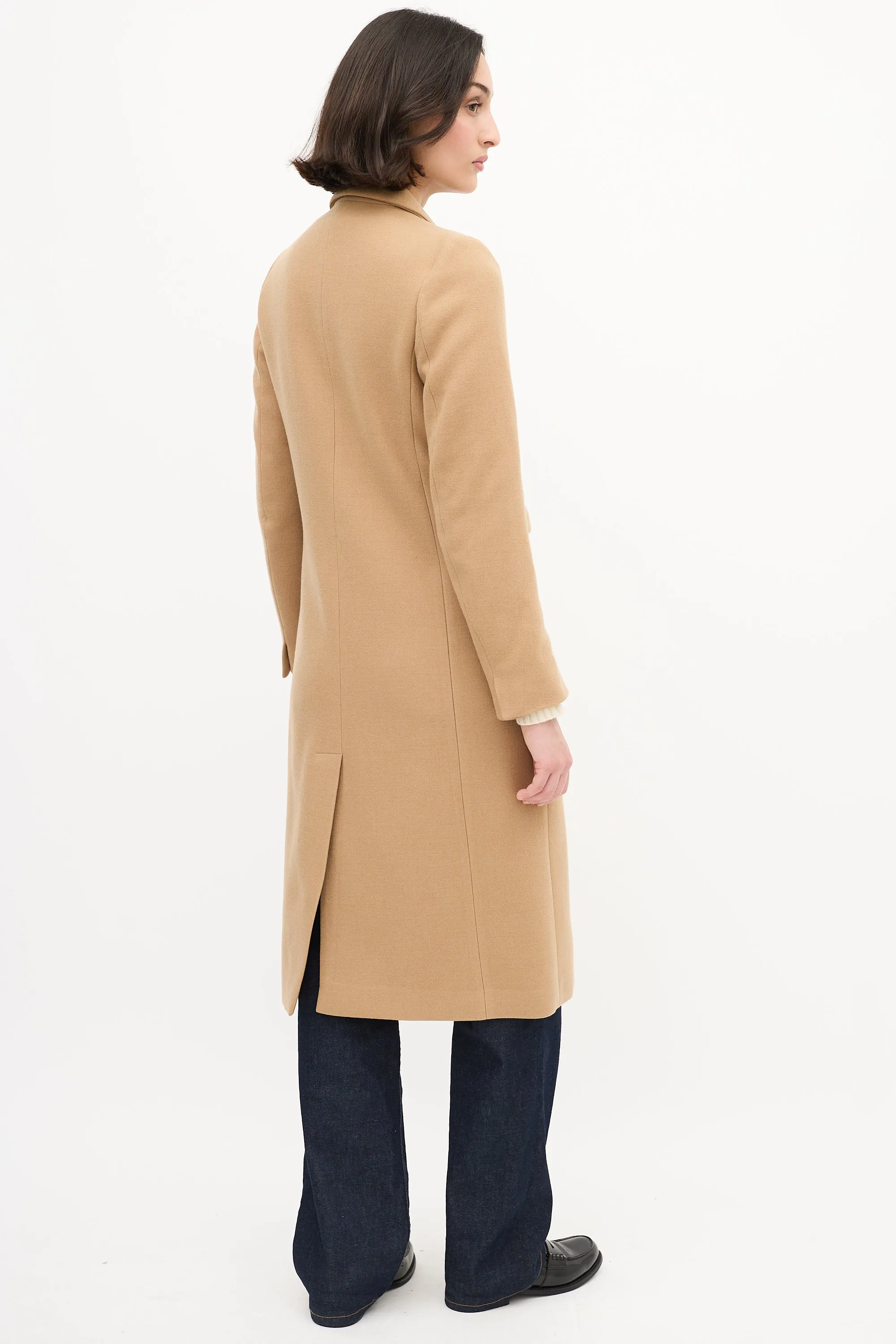 Beige Wool Long Double Breasted Coat