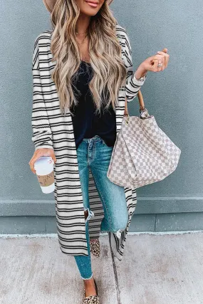 Black Stripe Open Front Duster Cardigan