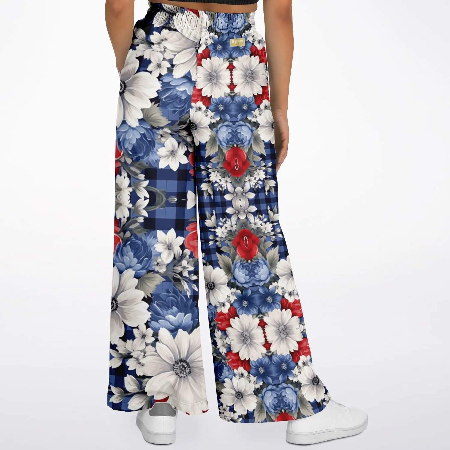 Blue Fashionista Floral Plaid Eco-Poly Wide Leg Pants