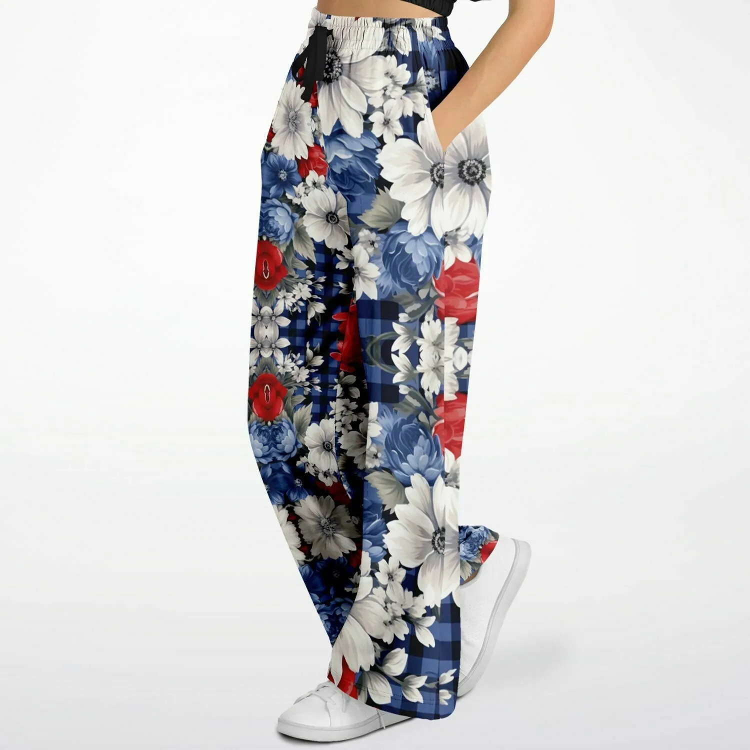 Blue Fashionista Floral Plaid Eco-Poly Wide Leg Pants