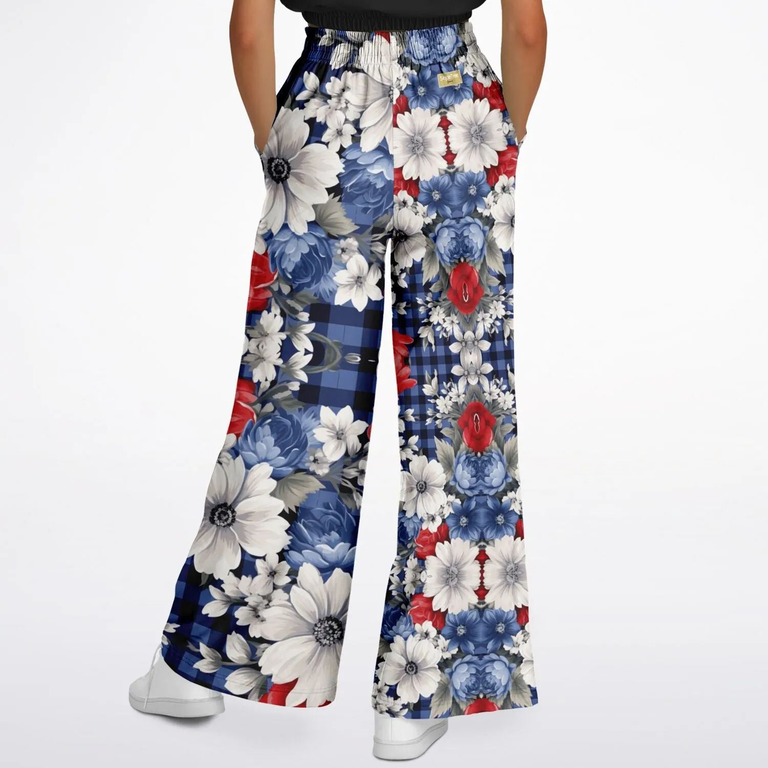 Blue Fashionista Floral Plaid Eco-Poly Wide Leg Pants