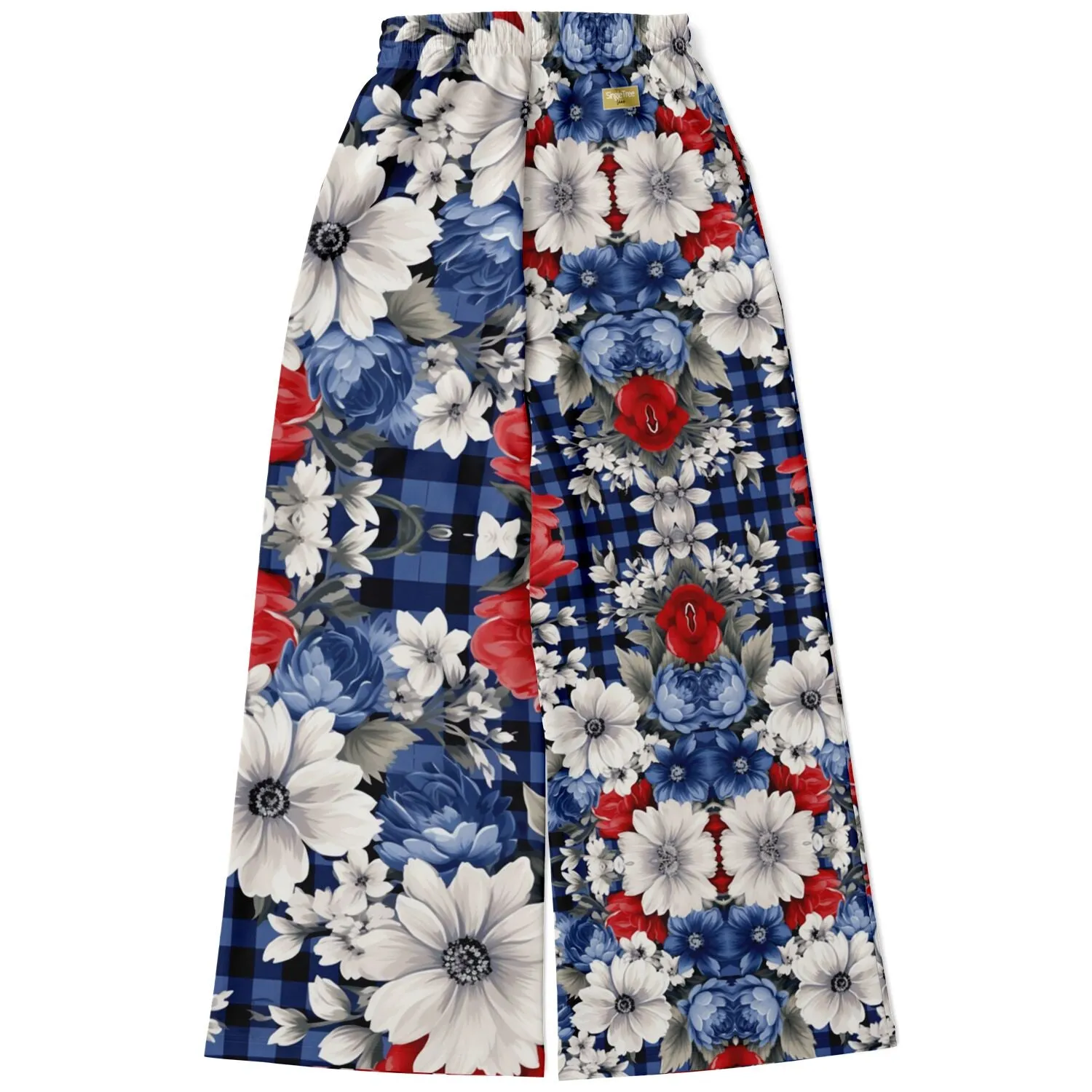 Blue Fashionista Floral Plaid Eco-Poly Wide Leg Pants