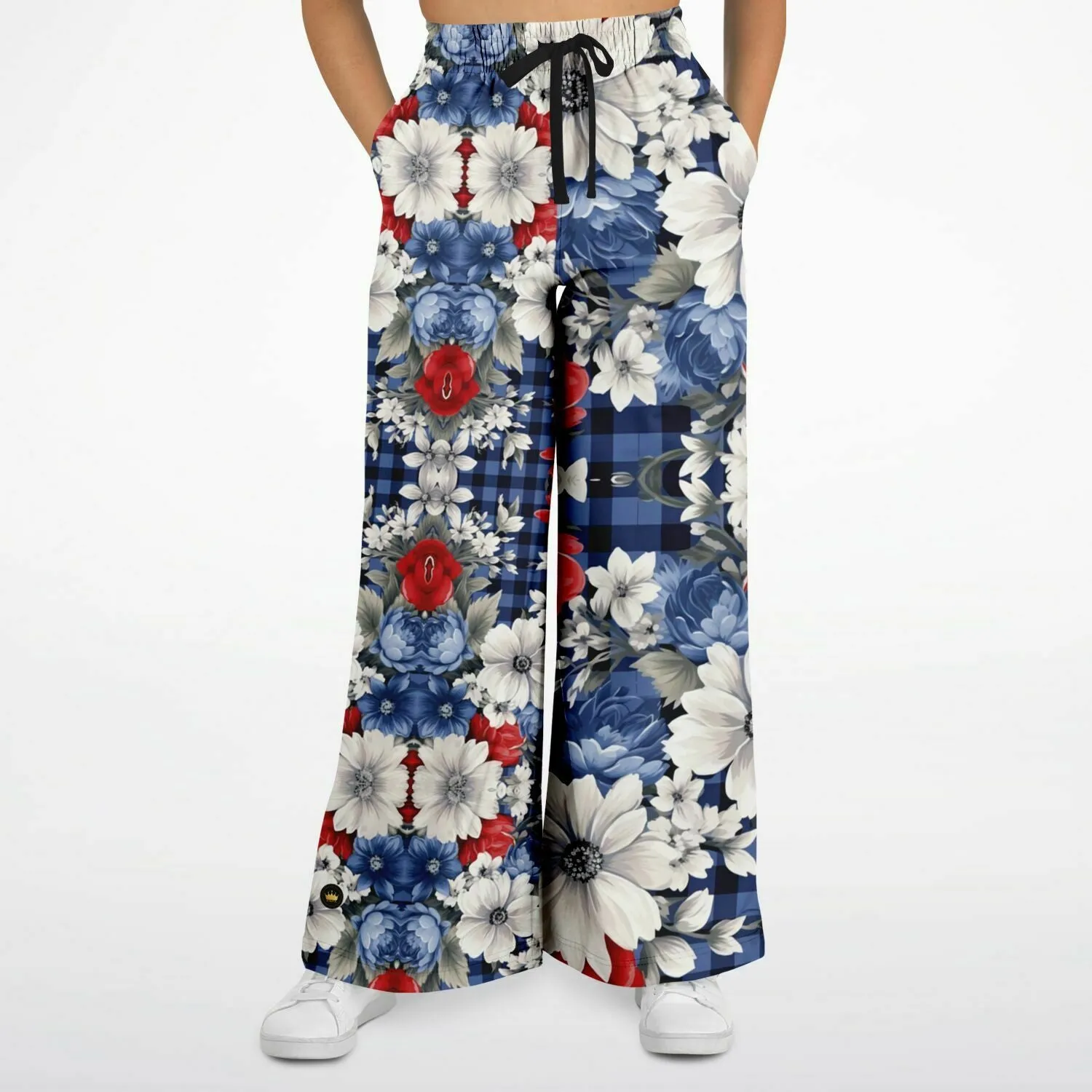 Blue Fashionista Floral Plaid Eco-Poly Wide Leg Pants