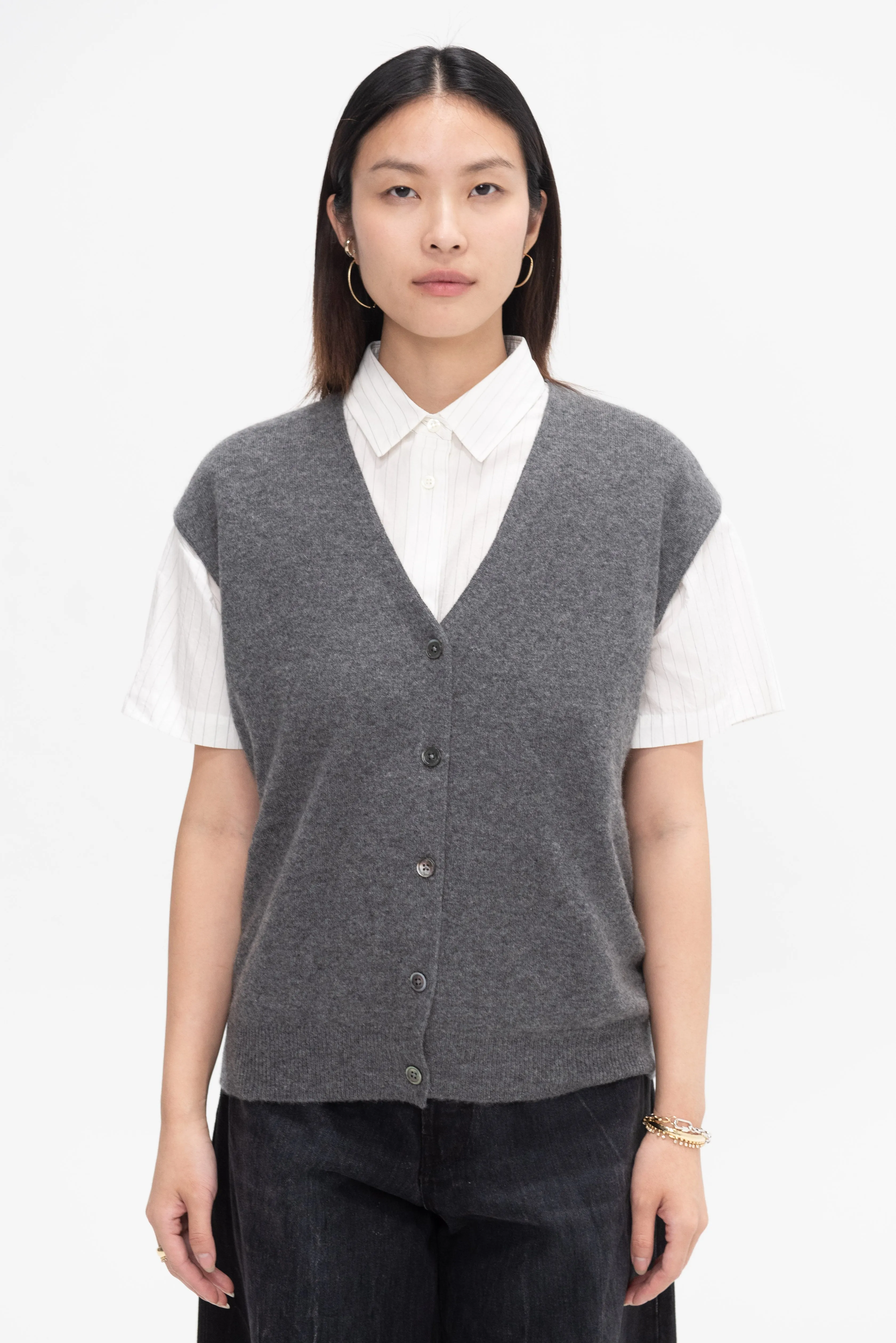 Bolt Cashmere Vest, Dark Heather Grey