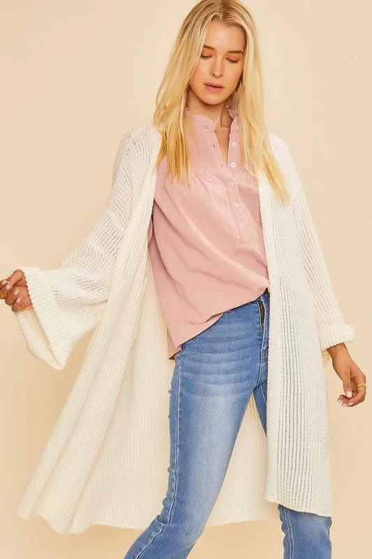 BRYANT OPEN FRONT LIGHTWEIGHT WAFFLE KNIT CARDIGAN