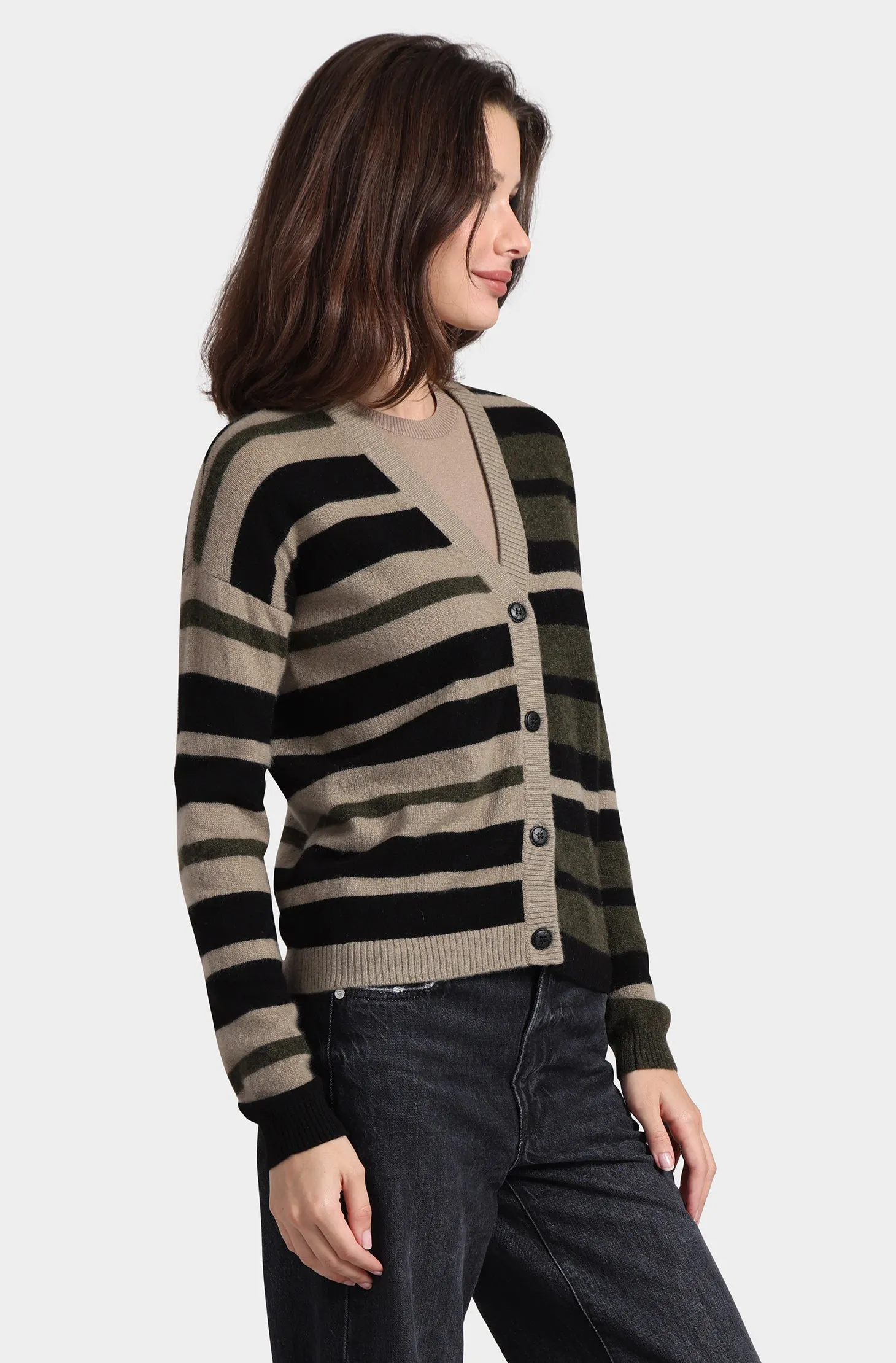 Cashmere Mixed Stripe Cardigan