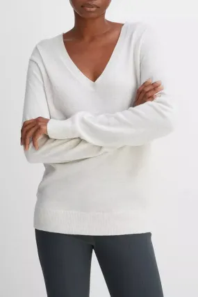 Cashmere Weekend V-Neck Sweater Heather White