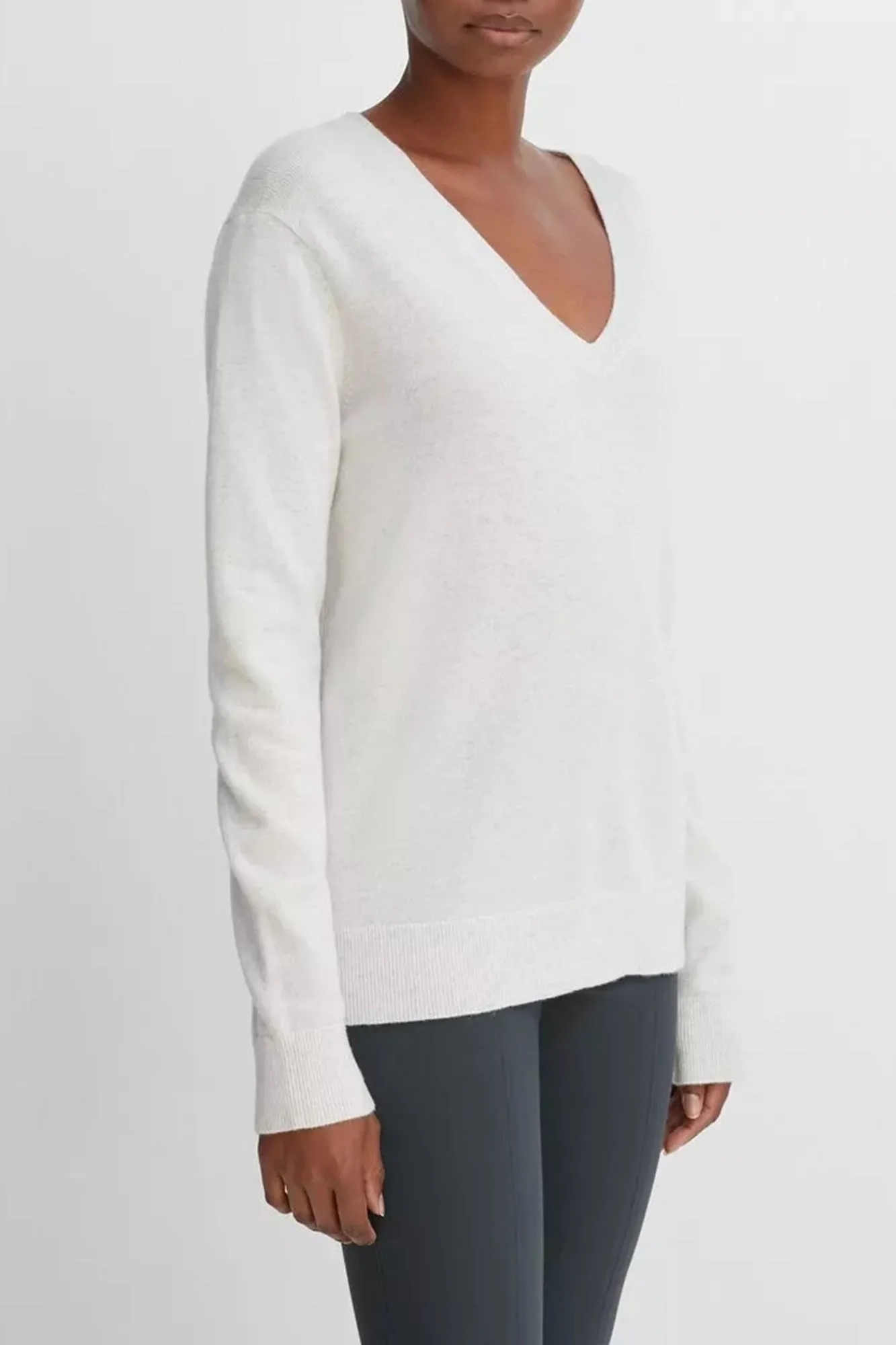 Cashmere Weekend V-Neck Sweater Heather White