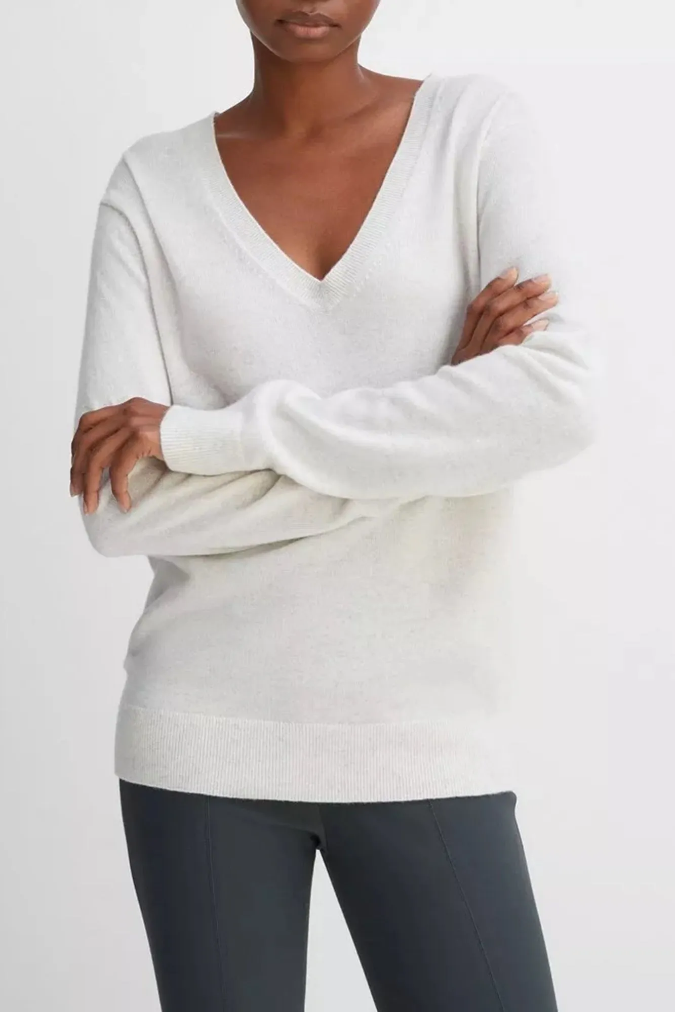 Cashmere Weekend V-Neck Sweater Heather White