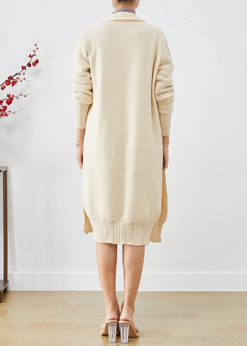 Casual Beige Oversized Cashmere Knit Long Cardigans Fall LY9329