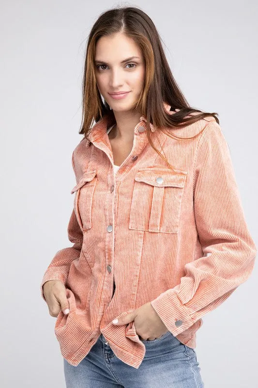 Chic Corduroy Buttoned Down Shacket