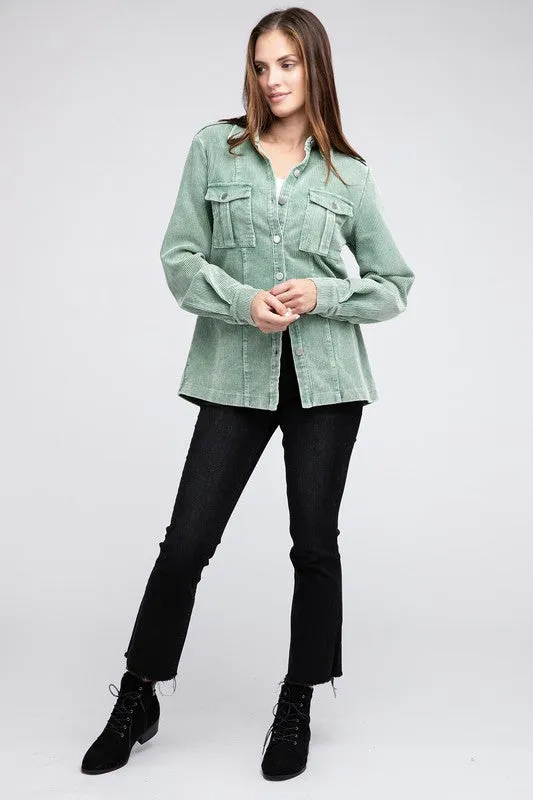 Chic Corduroy Buttoned Down Shacket