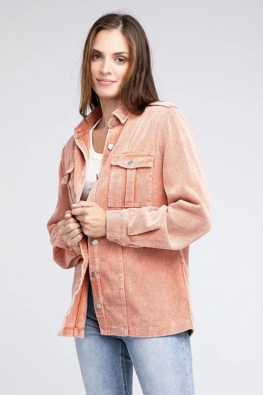 Chic Corduroy Buttoned Down Shacket