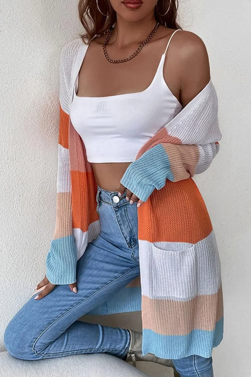 COLOR BLOCKED OPEN FRONT KNIT CARDIGAN