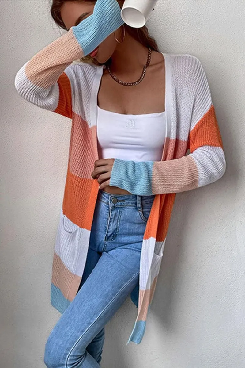 COLOR BLOCKED OPEN FRONT KNIT CARDIGAN