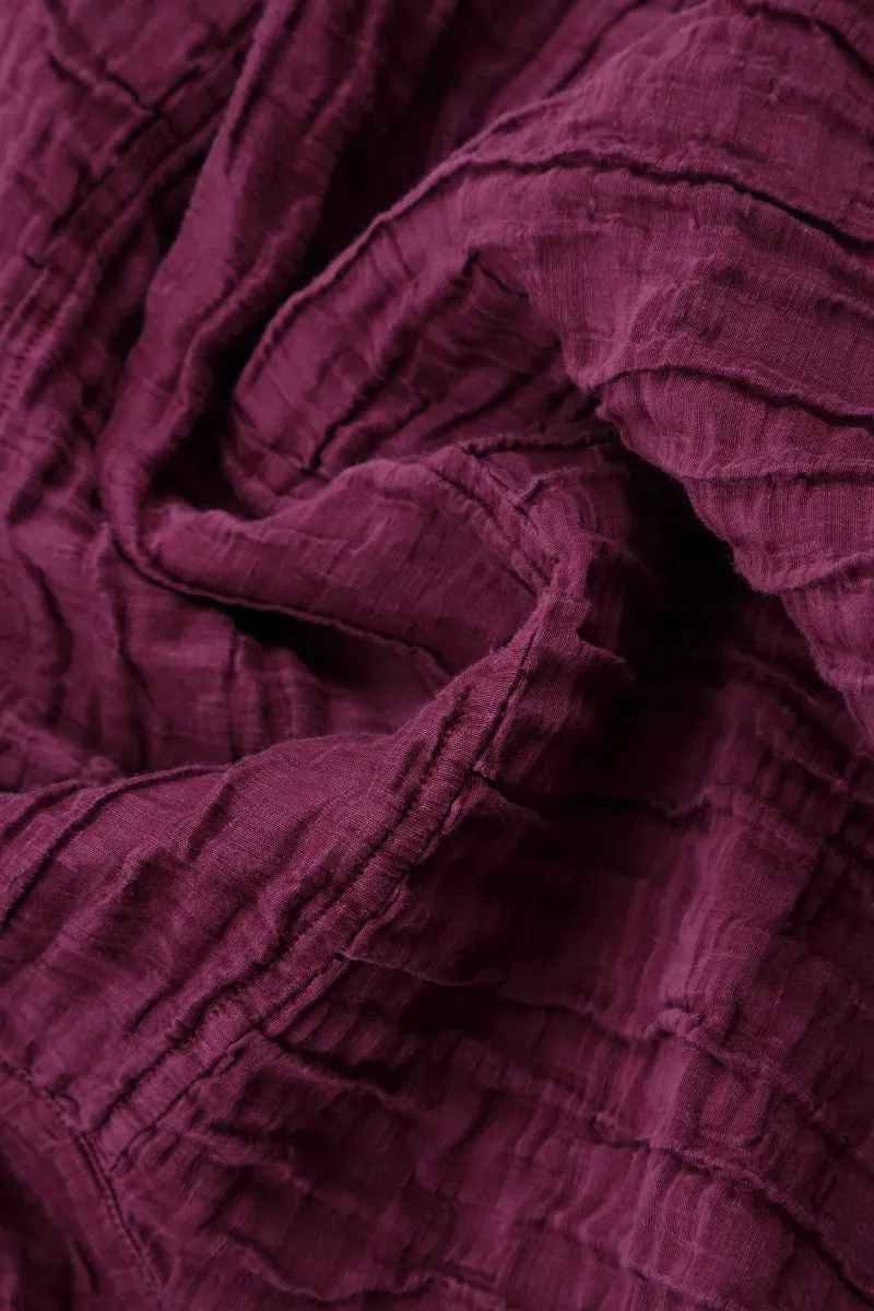 Cowl Neck Crinkled Magenta Silk Blouse