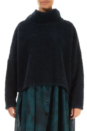 Cowl Neck Midnight Blue Teddy Cotton Jumper