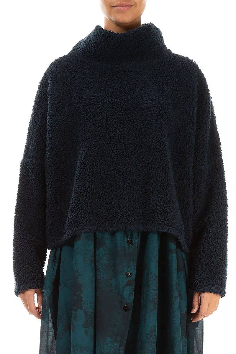 Cowl Neck Midnight Blue Teddy Cotton Jumper