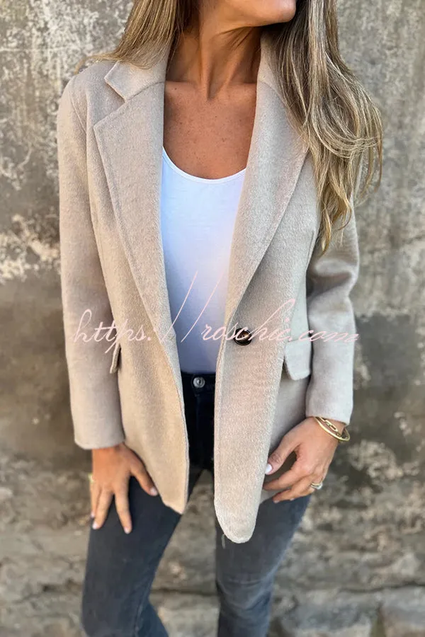 Daytime Perfection Faux Wool Lapel Button Relaxed Blazer