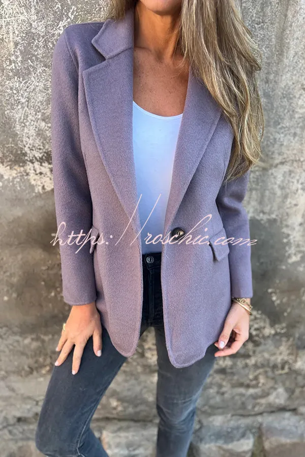 Daytime Perfection Faux Wool Lapel Button Relaxed Blazer