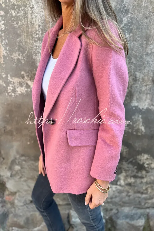 Daytime Perfection Faux Wool Lapel Button Relaxed Blazer