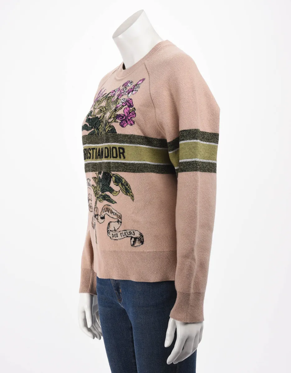 Dior Dusty Pink Cashmere Blend Fleurs Bibliques Sweater