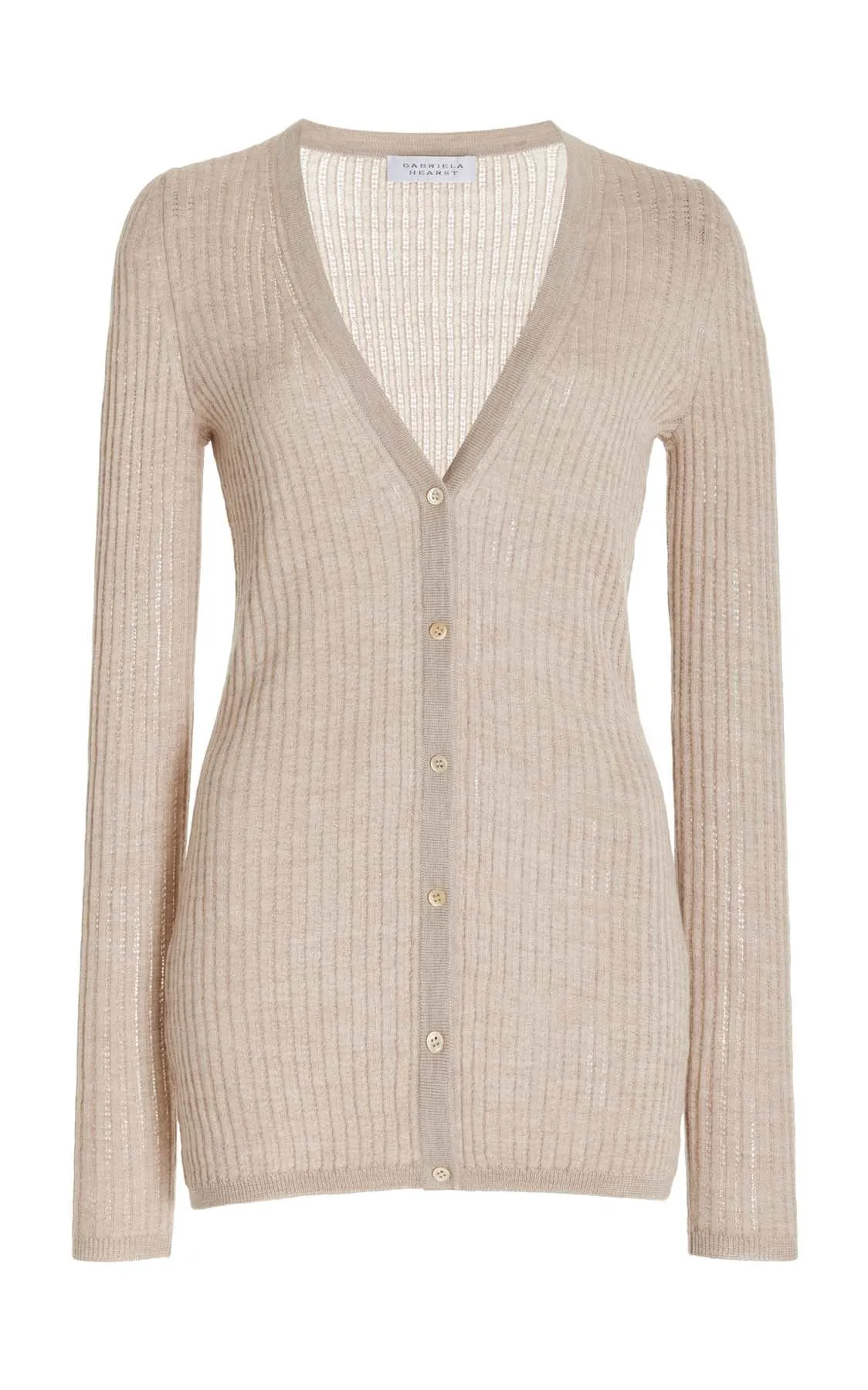 Emma Pointelle Knit Cardigan in Oatmeal Cashmere Silk