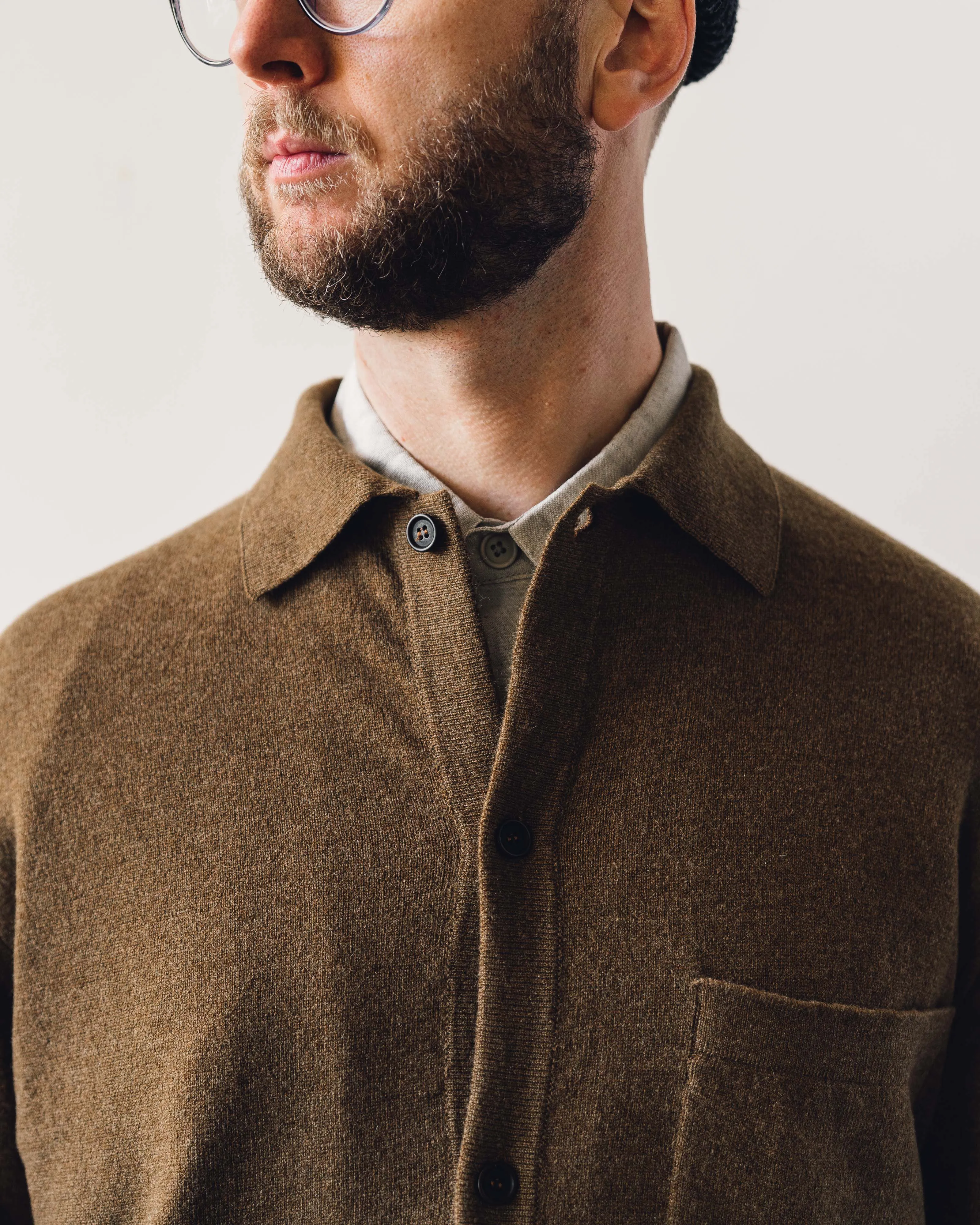 Evan Kinori Cashmere Knit Shirt, Ochre