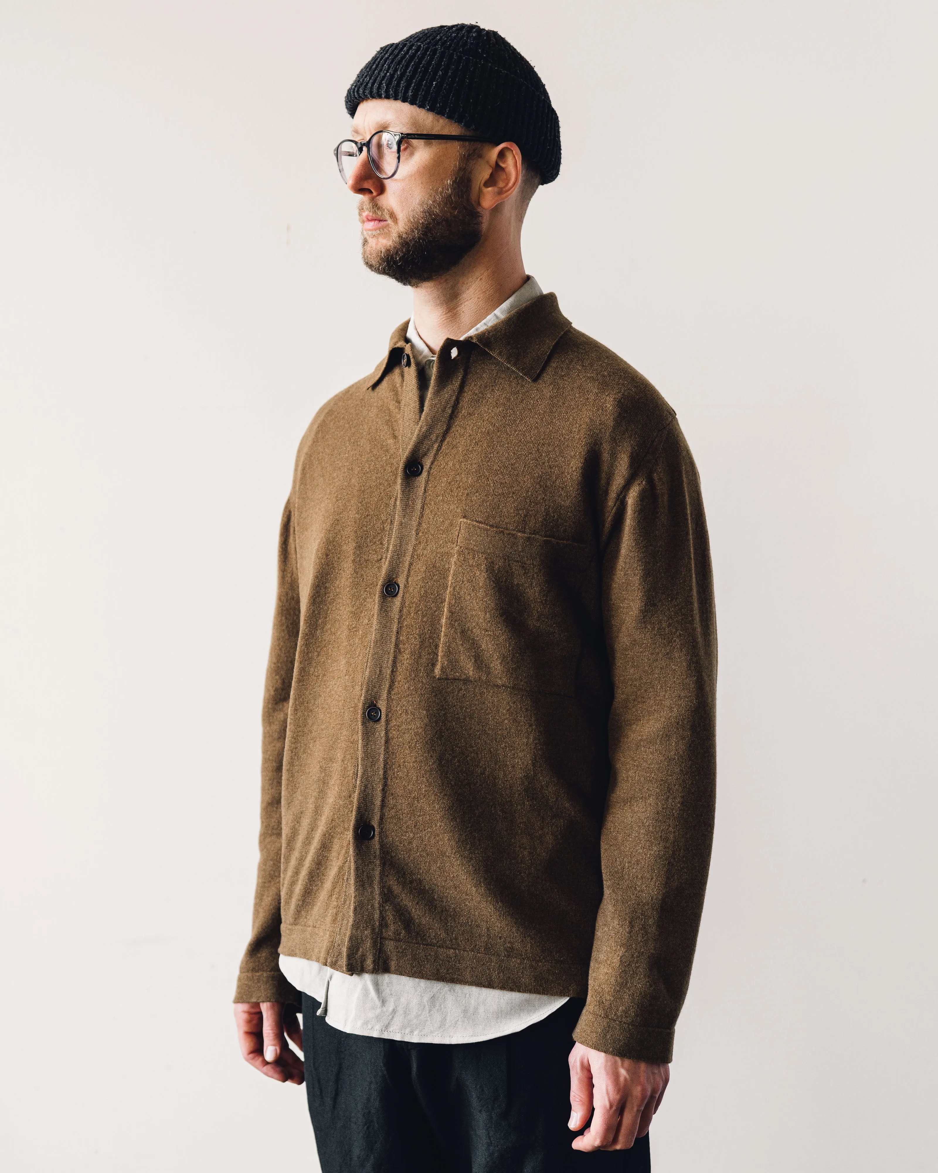 Evan Kinori Cashmere Knit Shirt, Ochre