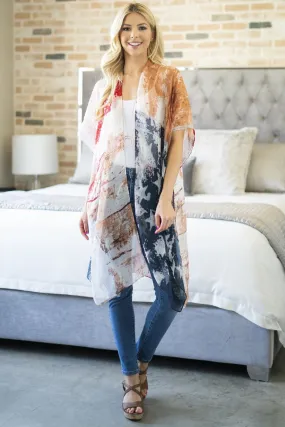 Faded Usa Accent Open Front Kimono