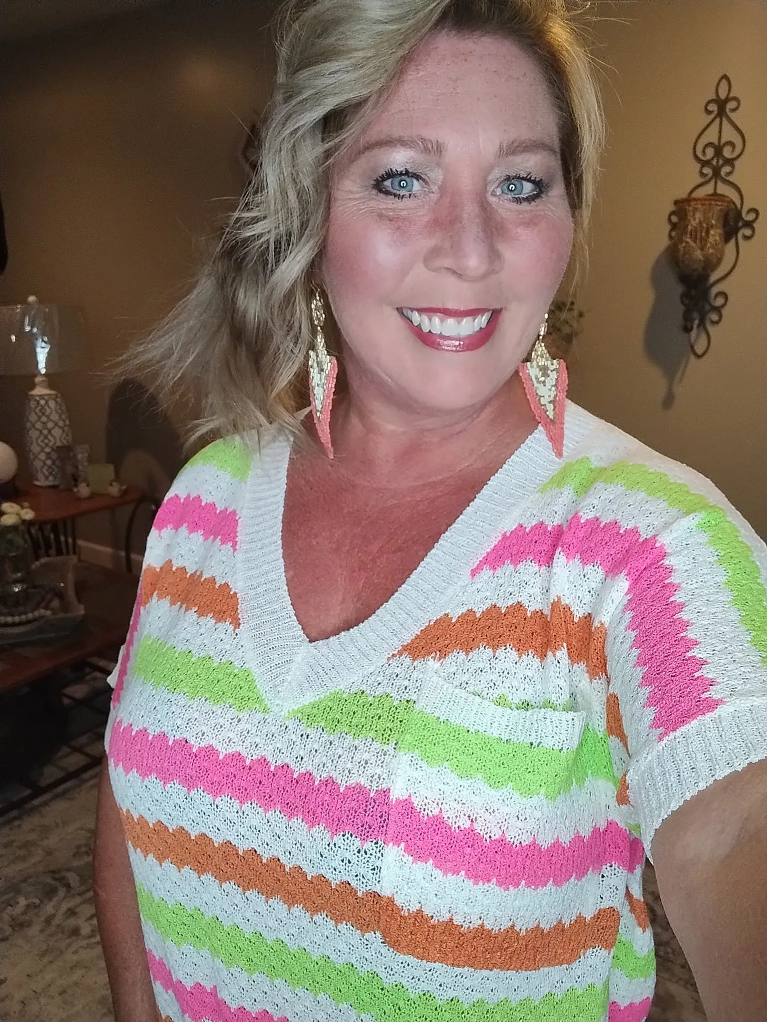 Feeling Bright Multi Stripe V Neck Short Sleeve Top