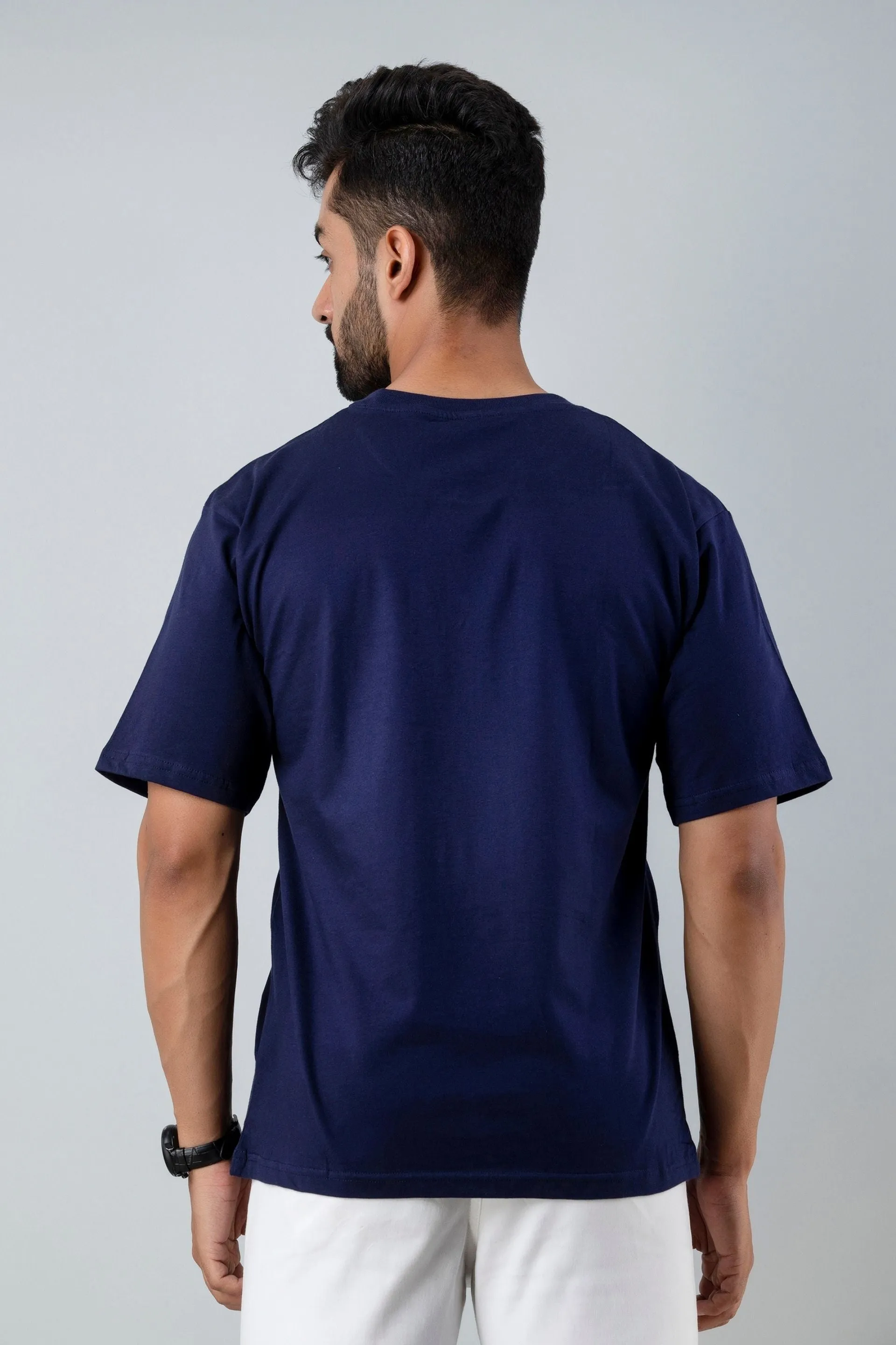 Firangi Yarn Oversize Tshirt in Dark Blue With Front Print (Baggy Tee)