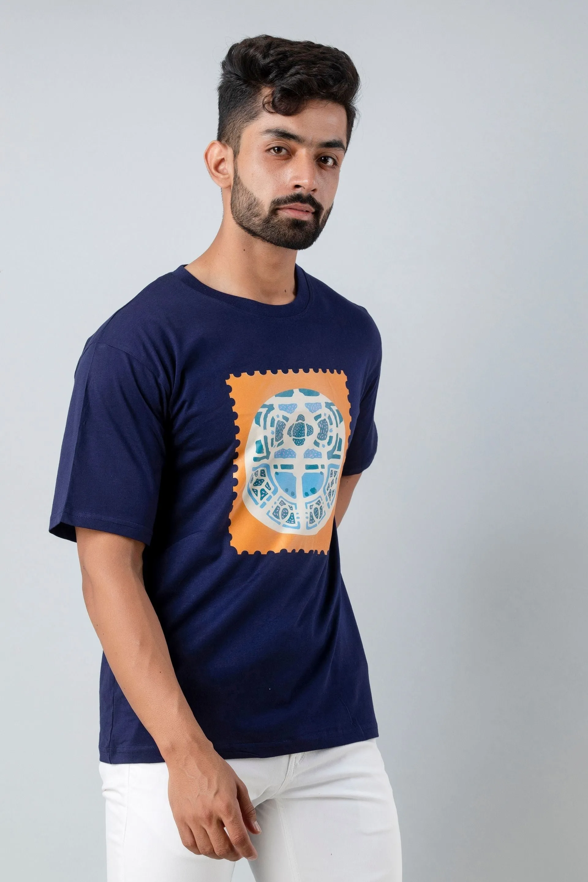 Firangi Yarn Oversize Tshirt in Dark Blue With Front Print (Baggy Tee)