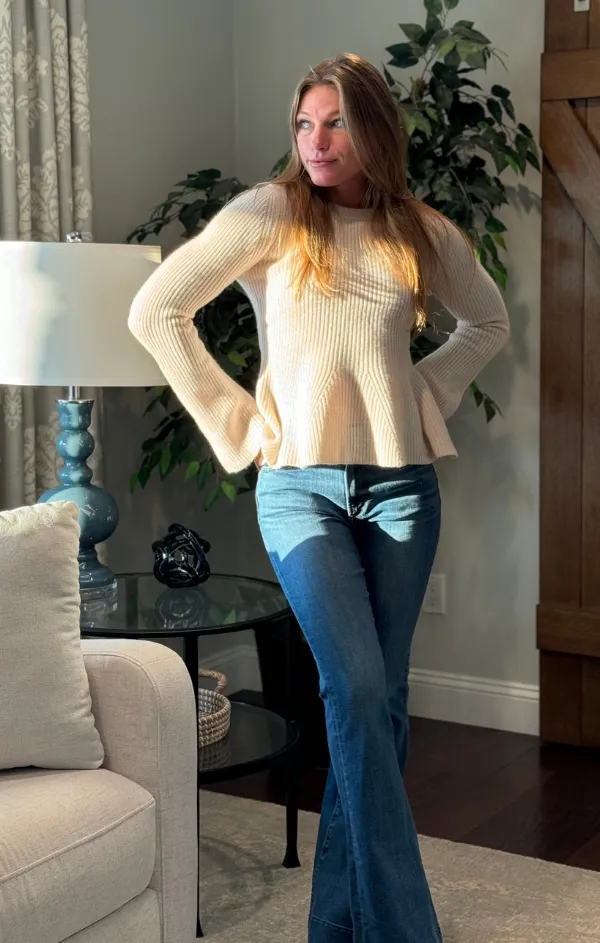 Fitted Cashmere Flare Sleeve Sweater