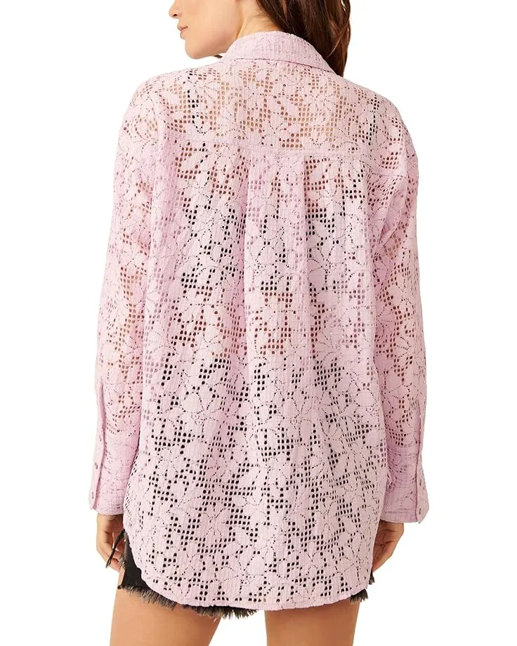 Free People In Your Dreams Lace Button Down Shirt in Frost Lavender