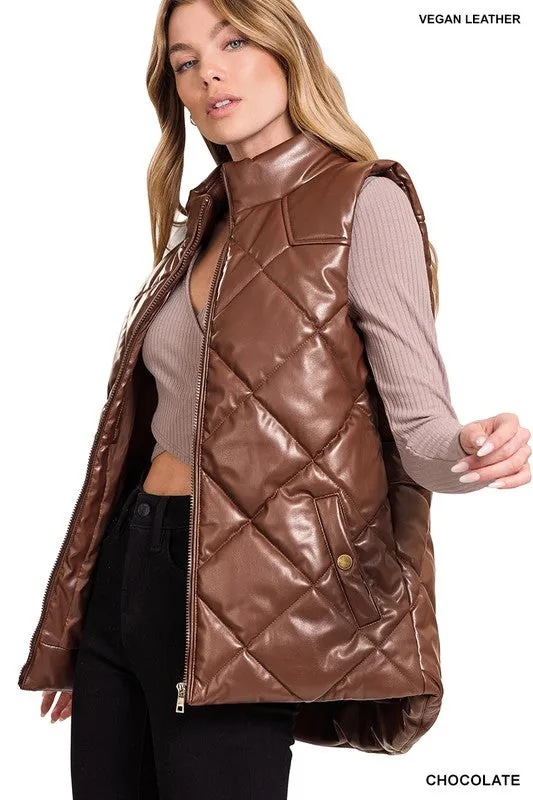 FS CLEARANCE Vegan Leather Puffer Vest