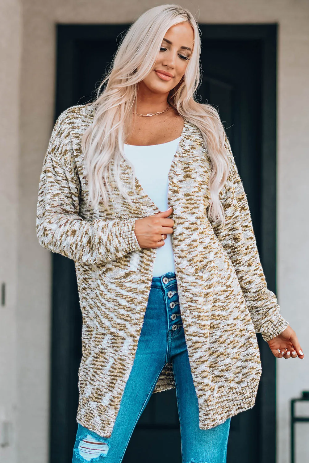 Fuzzy Animal Knit Open Front Cardigan