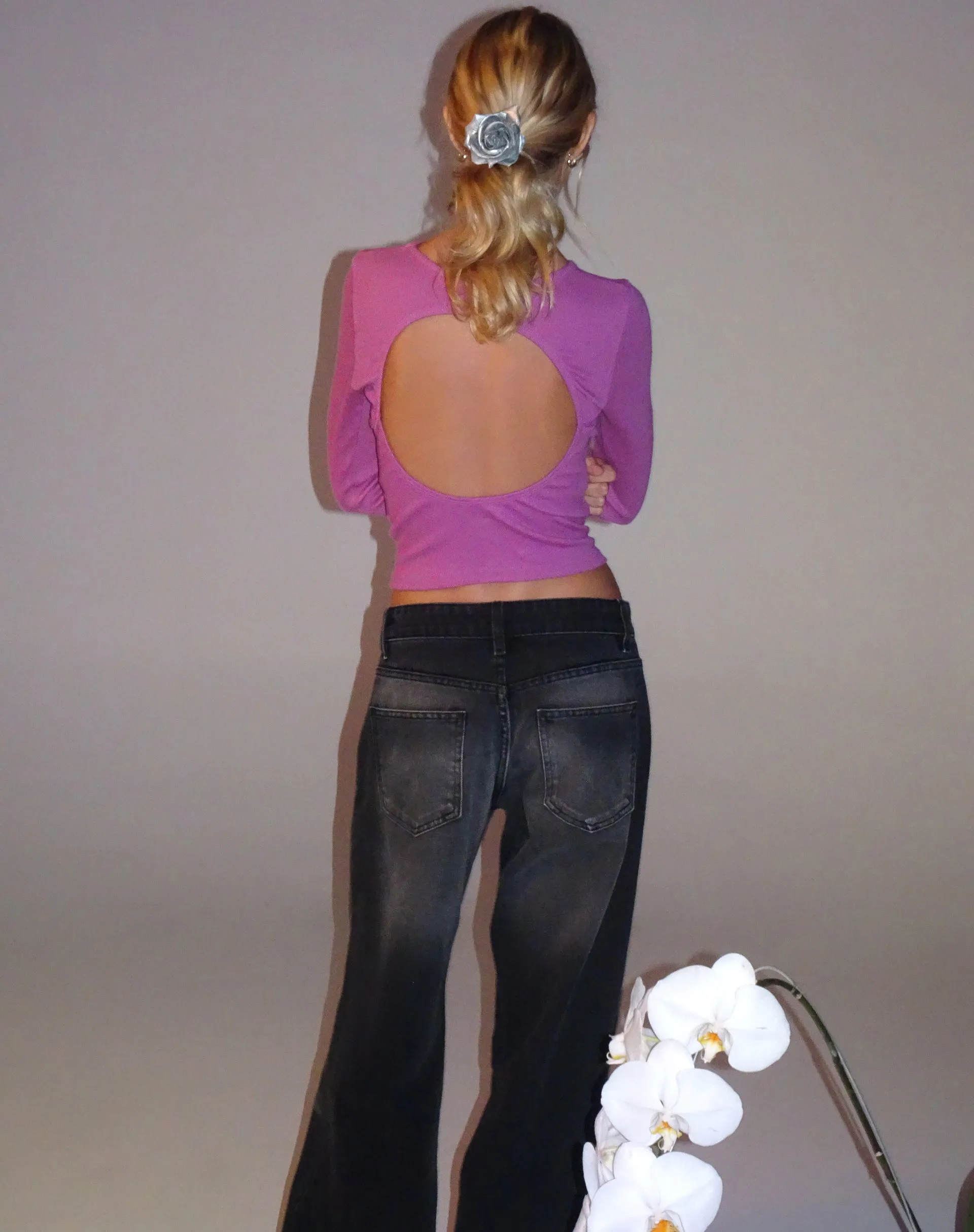 Gelbon Open Back Long Sleeve Top in Cashmere Pink