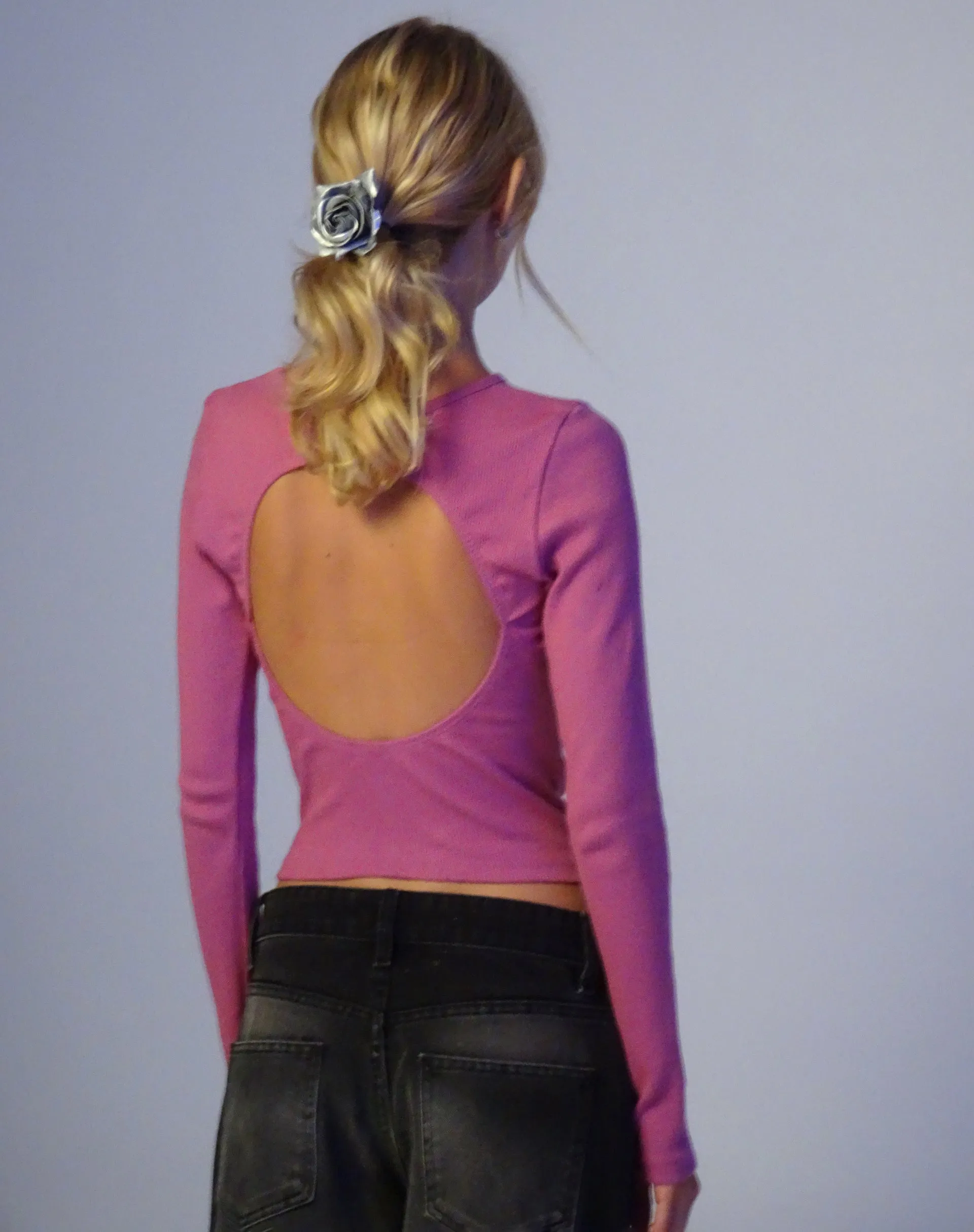 Gelbon Open Back Long Sleeve Top in Cashmere Pink