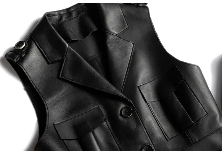 Genuine Leather Sleeveless Jacket