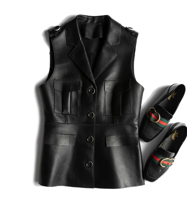 Genuine Leather Sleeveless Jacket