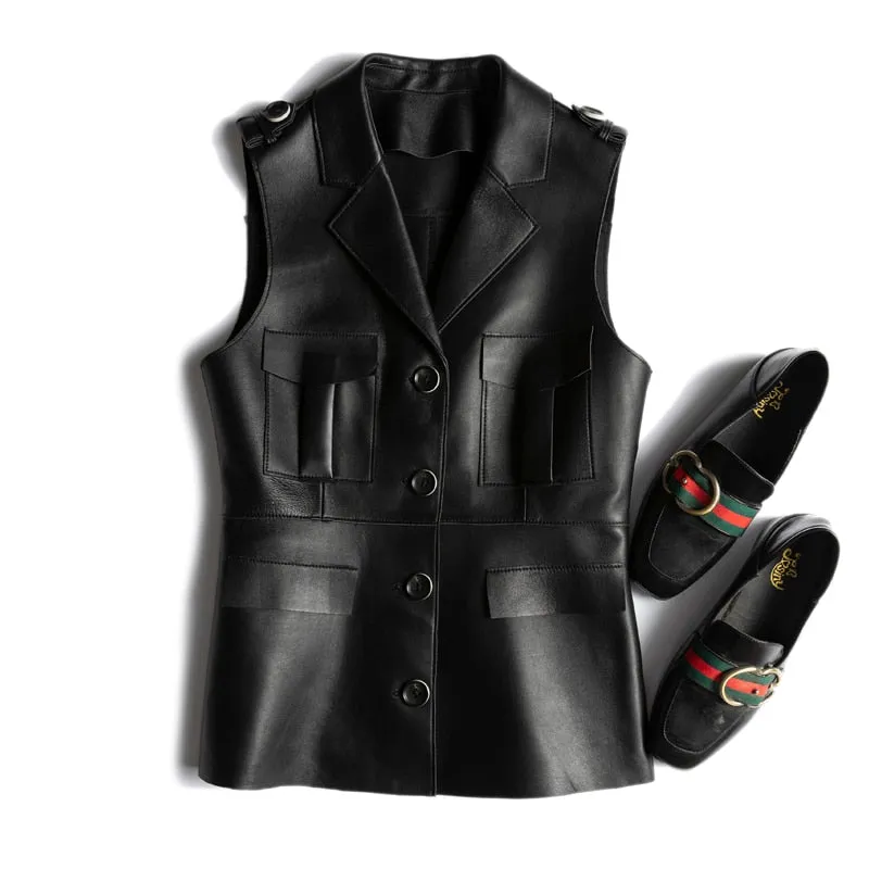 Genuine Leather Sleeveless Jacket