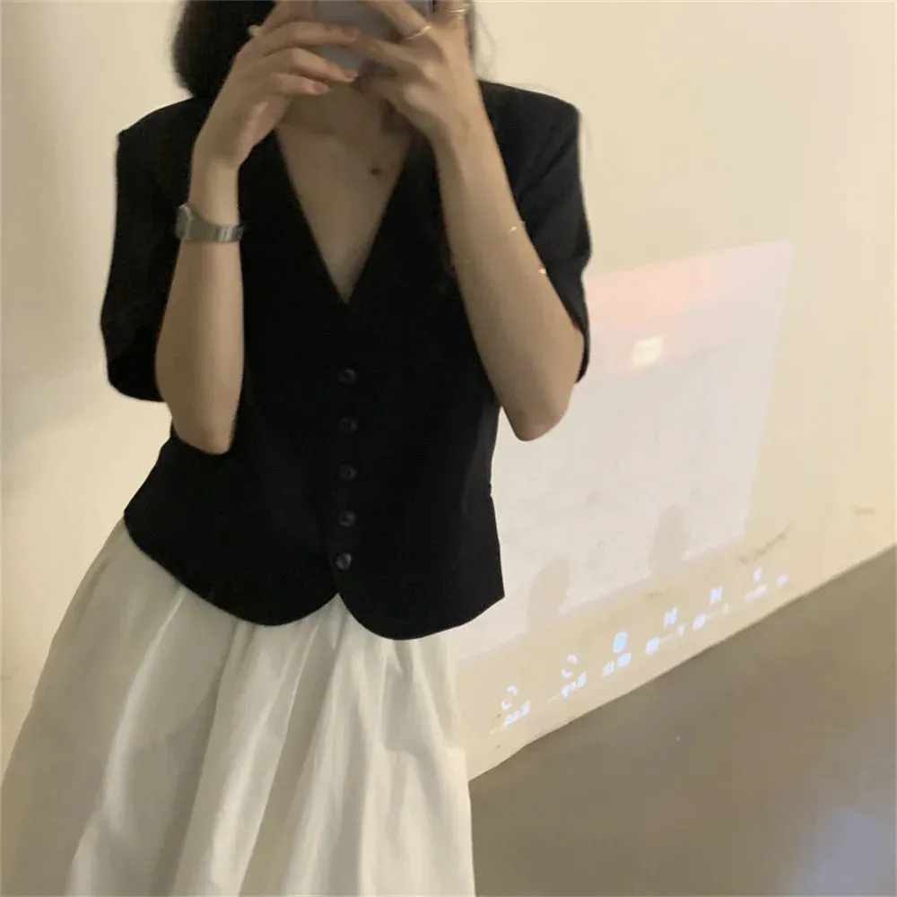 Girlary S-M Solid Vintage Blazers Hot Women Chic High Street New Slim Office Lady Casual Summer Short Sleeve Hot Coats