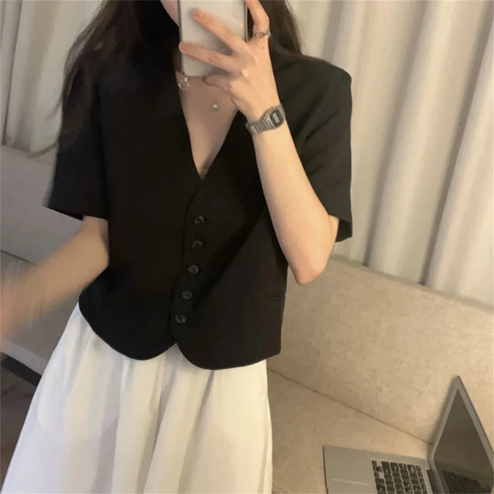 Girlary S-M Solid Vintage Blazers Hot Women Chic High Street New Slim Office Lady Casual Summer Short Sleeve Hot Coats