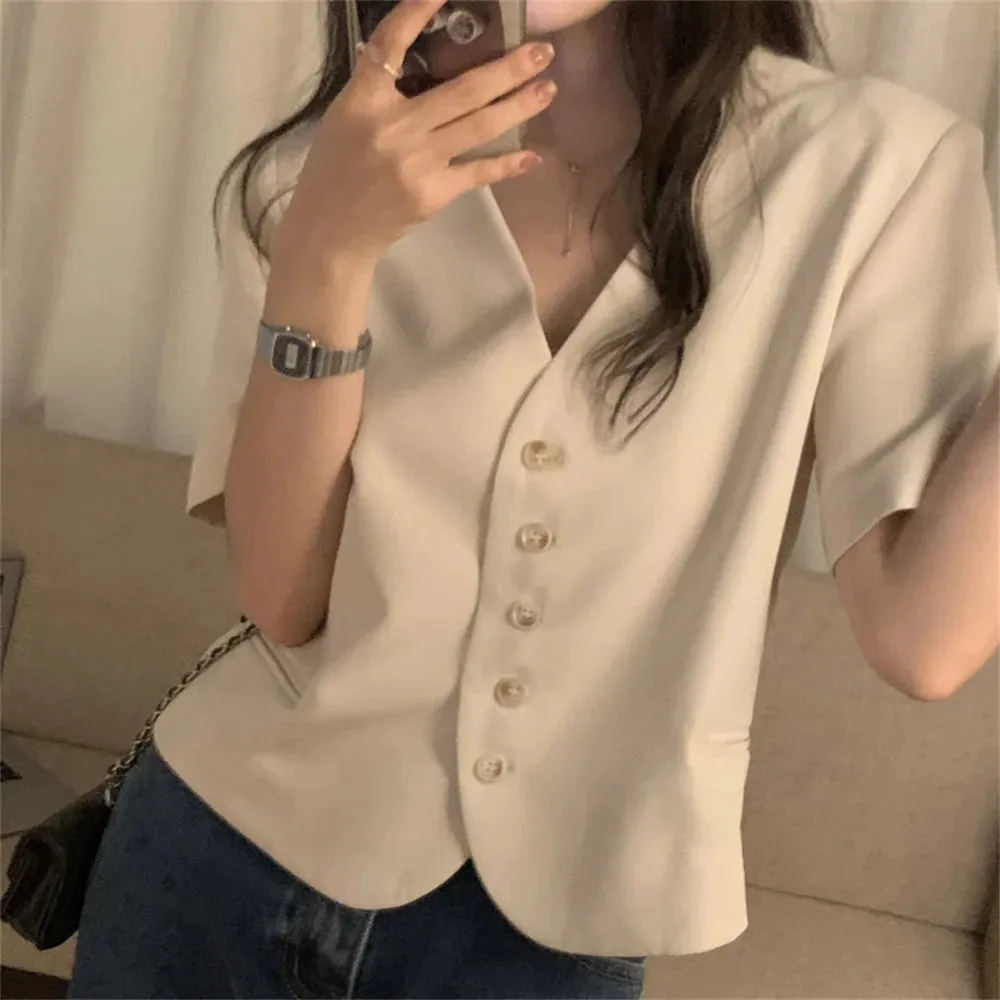 Girlary S-M Solid Vintage Blazers Hot Women Chic High Street New Slim Office Lady Casual Summer Short Sleeve Hot Coats