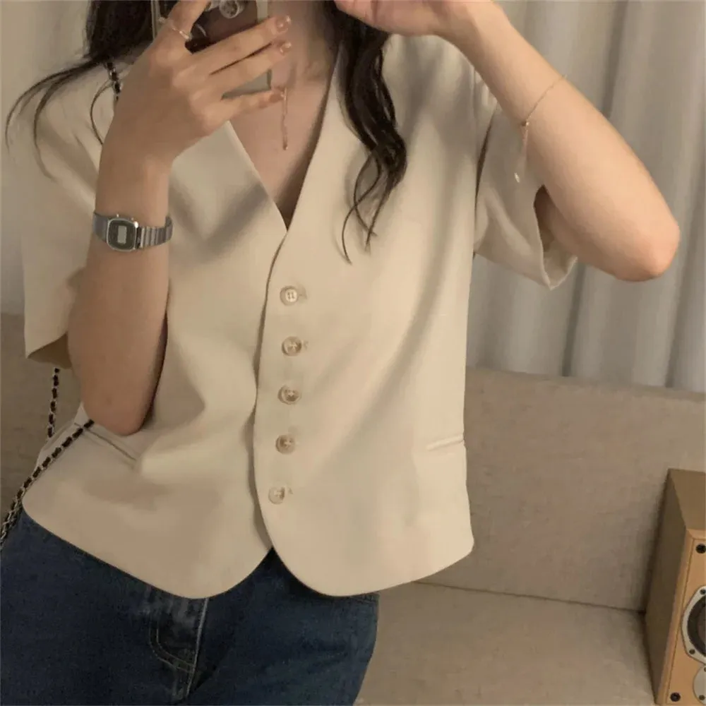 Girlary S-M Solid Vintage Blazers Hot Women Chic High Street New Slim Office Lady Casual Summer Short Sleeve Hot Coats