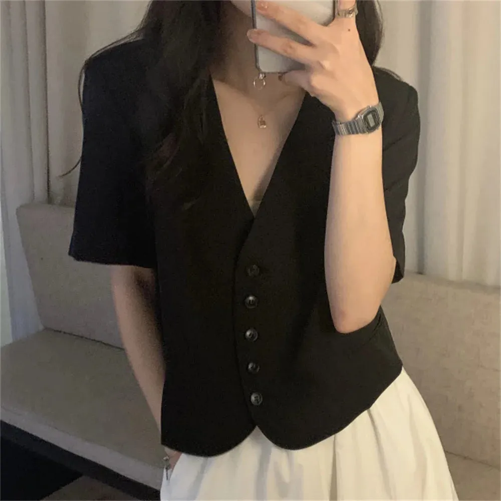 Girlary S-M Solid Vintage Blazers Hot Women Chic High Street New Slim Office Lady Casual Summer Short Sleeve Hot Coats