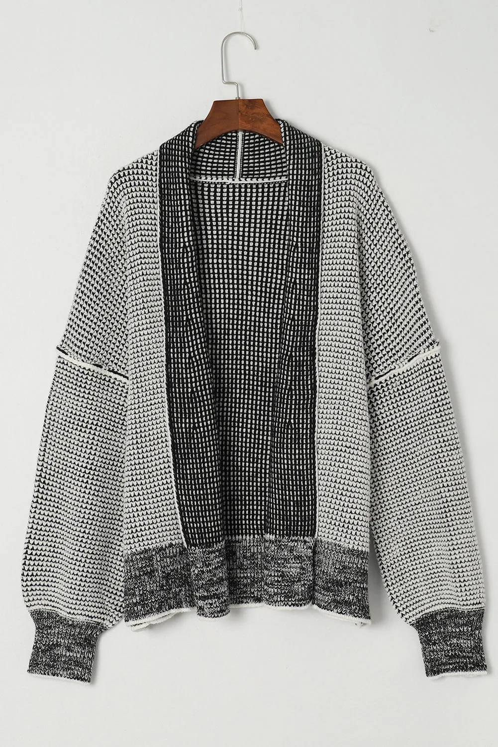 Grey Plaid Open Front Cardigan