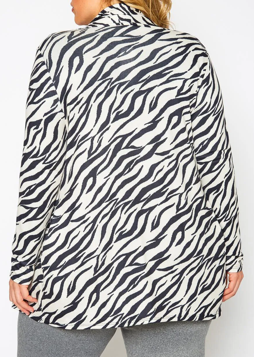 Hi Curvy Plus Size Women Zebra Print Open Front Cardigan